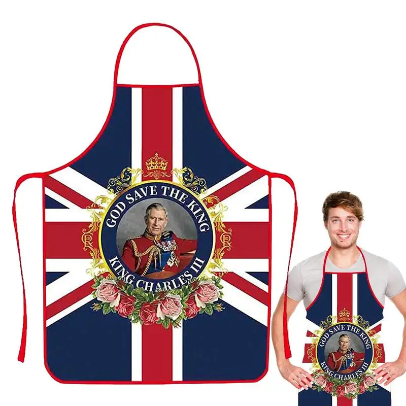 

Charles Coronation Baking Apron Wear-resistant Union Jack Printed Apron For Baking Kitchen Shop Garden Restaurant Bartender