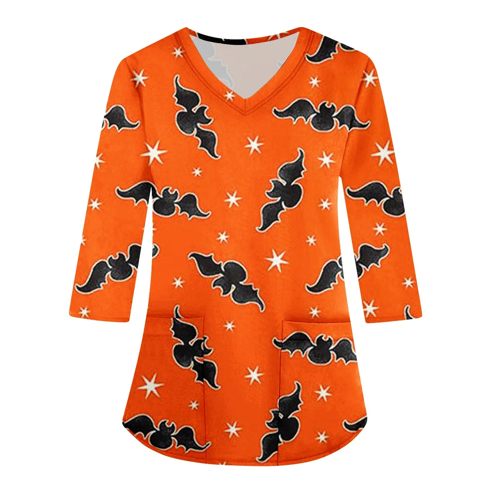 

Women'S Blouse Party Halloween Bat Printed Pattern V Neck Three Quarter Sleeve Fashion Blouse Causual Women T-Shirt Camisetas