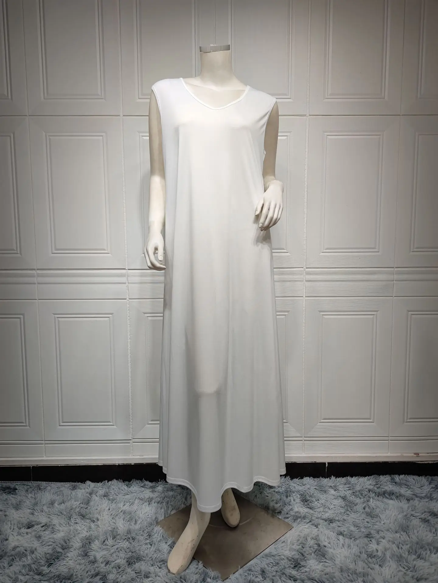 White Inner Dress Sleeveless Vest Skirt Abaya Slip Long Vestido Women Casual Muslim Islam Dubai Turkey Ramadan Under Robe Kaftan