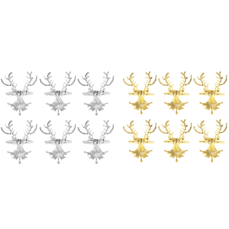 

Napkin Rings Christmas Reindeer Head Napkin Rings Fashion Alloy Napkin Holders Napkin Buckles, 6PCS