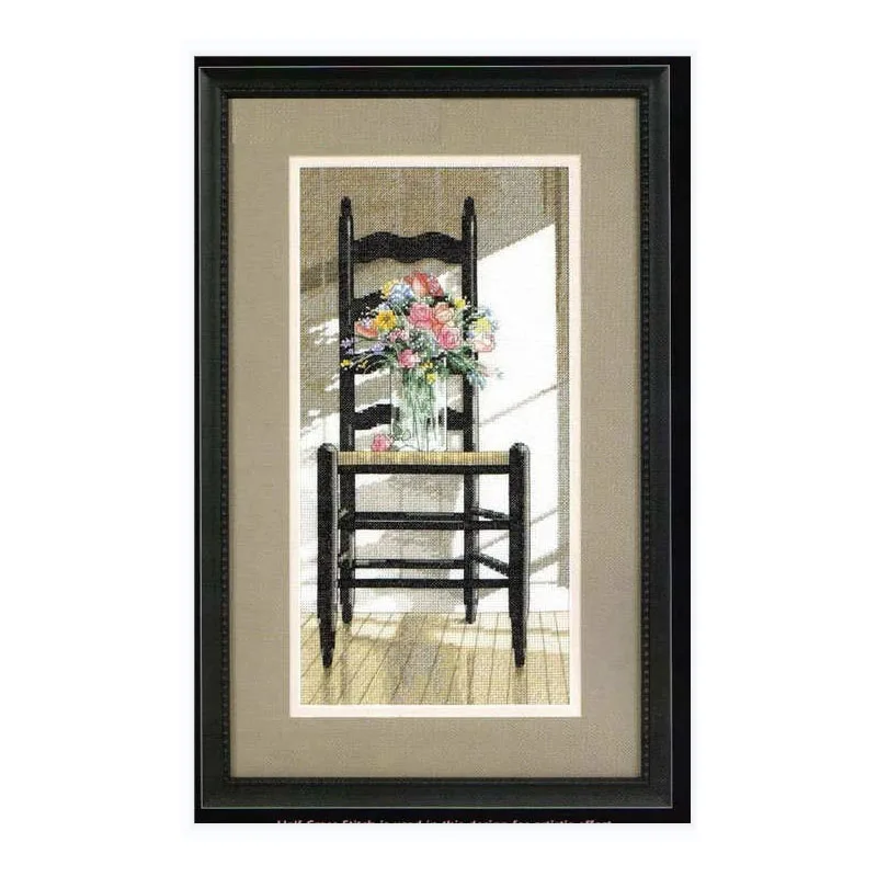 

MM Top Quality cross stitch kits Lovely Counted Cross Stitch Kit Chair with Flowers Flower in Vase dim 35146