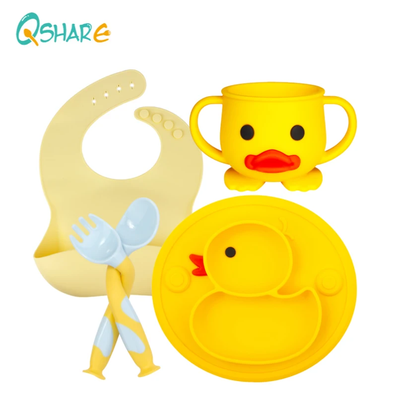 

5Pcs/Set Silicone Dishes for Baby Stuff Feeding Plate Spoon Bowl Fork Waterproof BPA Free Tableware Kids Baby Items for Children