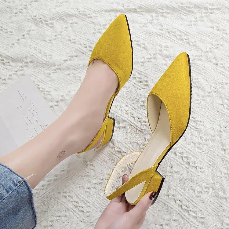 

2021 Hot Sandalia Feminina Short heel with low heel High heel Pointed shallow mouth suede sandals Women word buckle Single shoes