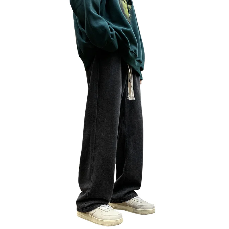 Drawstring Baggy Jeans Men Fashion 3-color Casual Straight Jeans Mens Streetwear Hip-hop Loose Denim Trousers Men Large Size