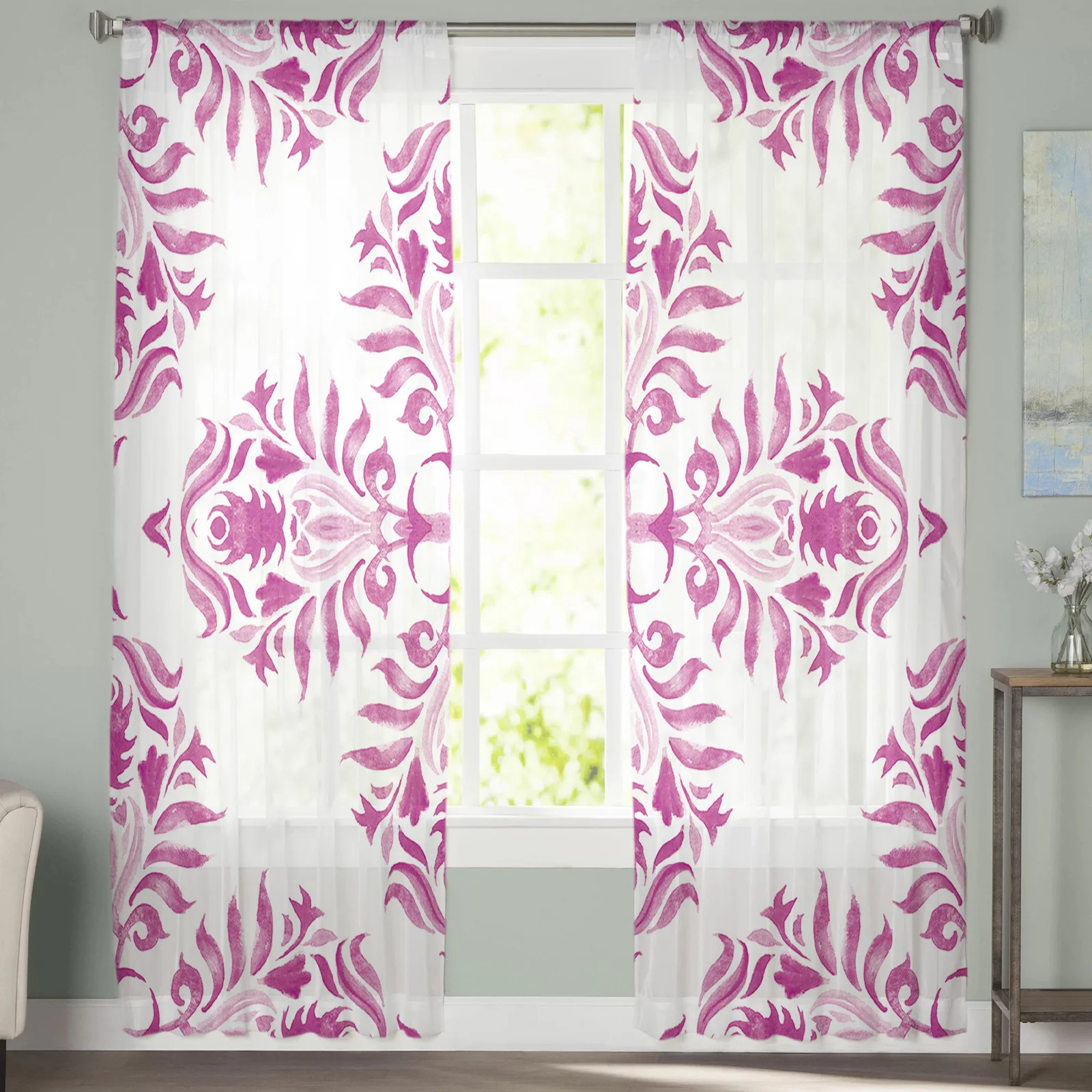 

Тюлевые шторы в стиле ретро с рисунком мандалы для гостиной