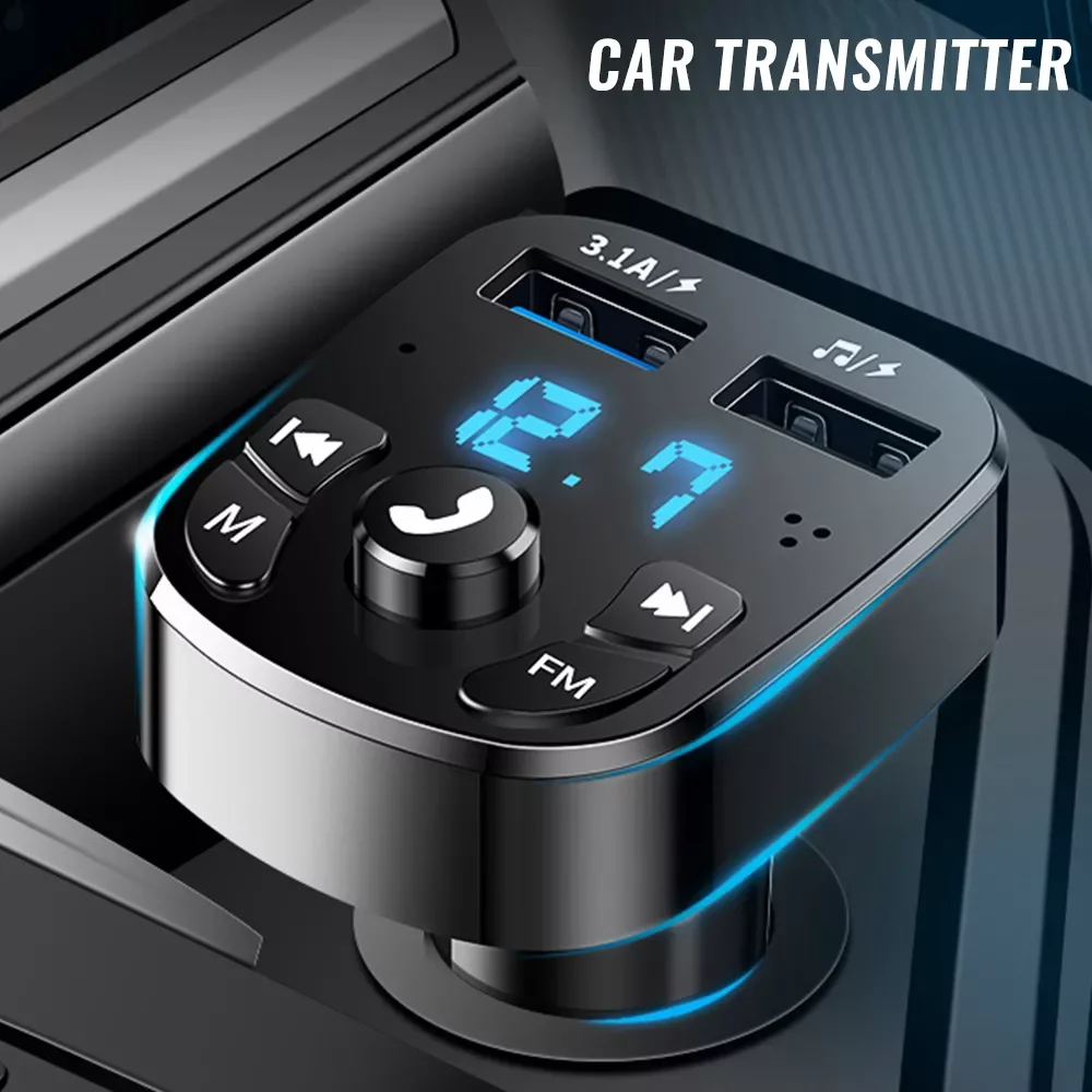 

DC 12/24V Bluetooth Version 5.0 FM Transmitter Car Player Kit Card Car Charger Quick With QC3.0 Dual USB Voltmeter & AUX IN/OUT