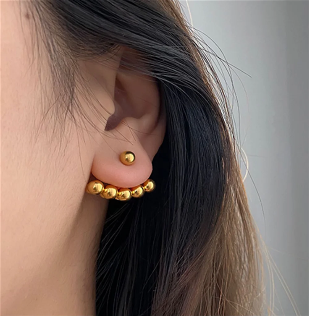 

316L Stainless Steel Simple Heart Stud Earrings Small Golden Ball Elegant Design Women's Earrings