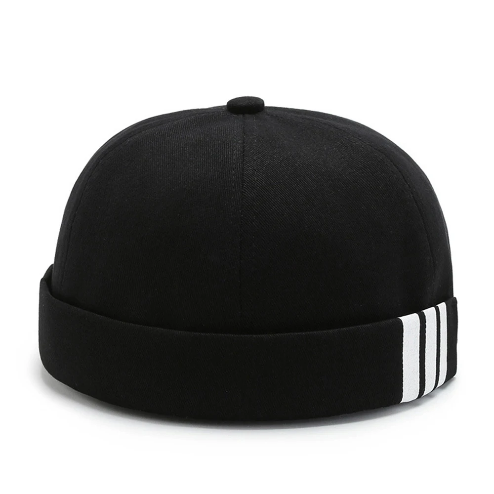 

Fashion Docker Cap Stripe Print Skullcap Solid Color Sailor Cap Beanie Hats Men Women Bucket Cap Brimless Hat Adjustable Dad Hat