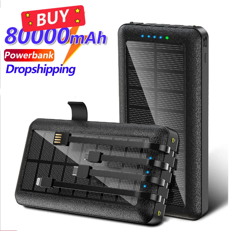 

Solar Power Bank 80,000mAh Portable Charger Fast Charging External Battery with Charging Cable Poverbank for Xiaomi Iphone