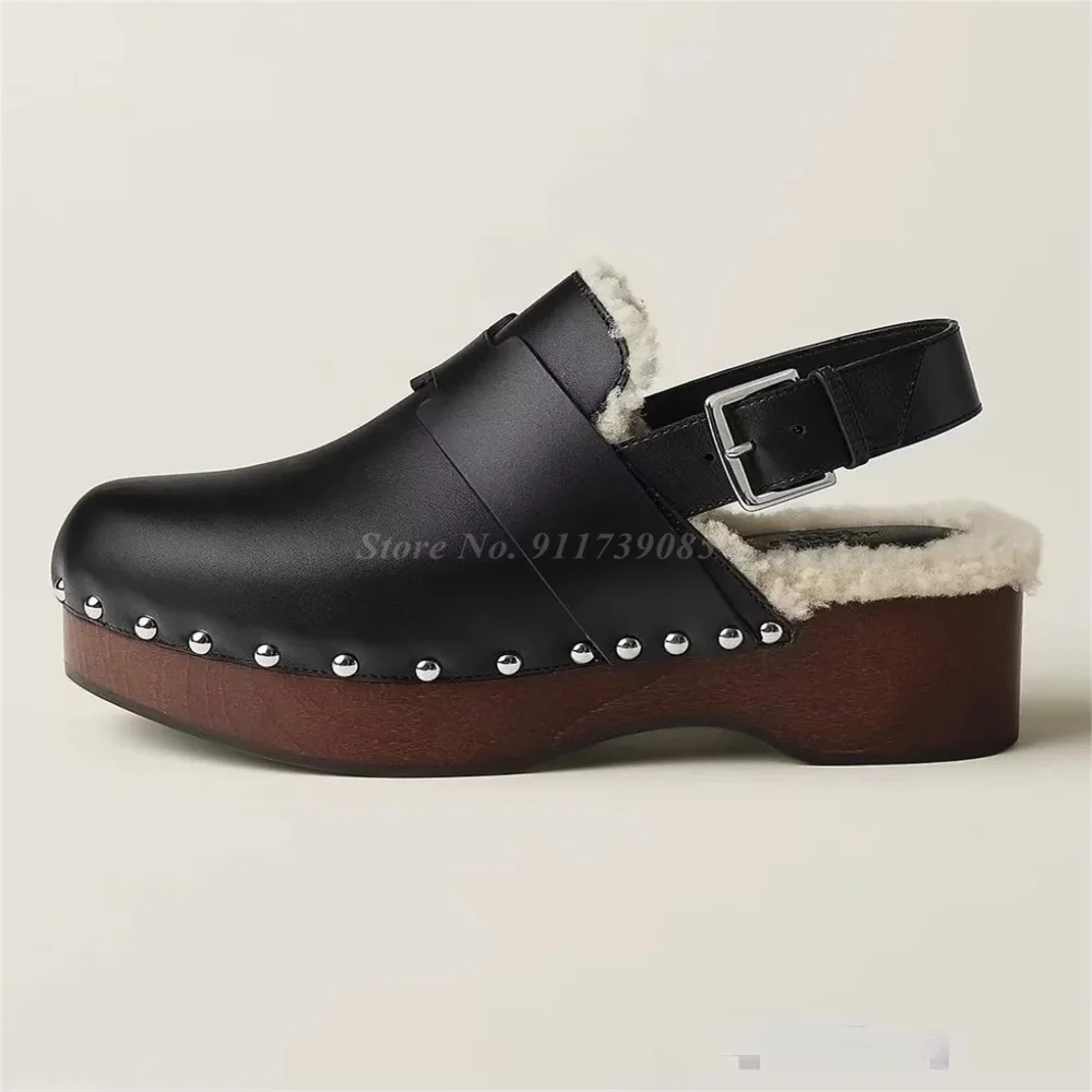 

Boken Thick Soled Half Shoes 2023 New Genuine Leather Casual Winter Shoes Outdoor for Women Mueller Shoes Brand Design Slippers