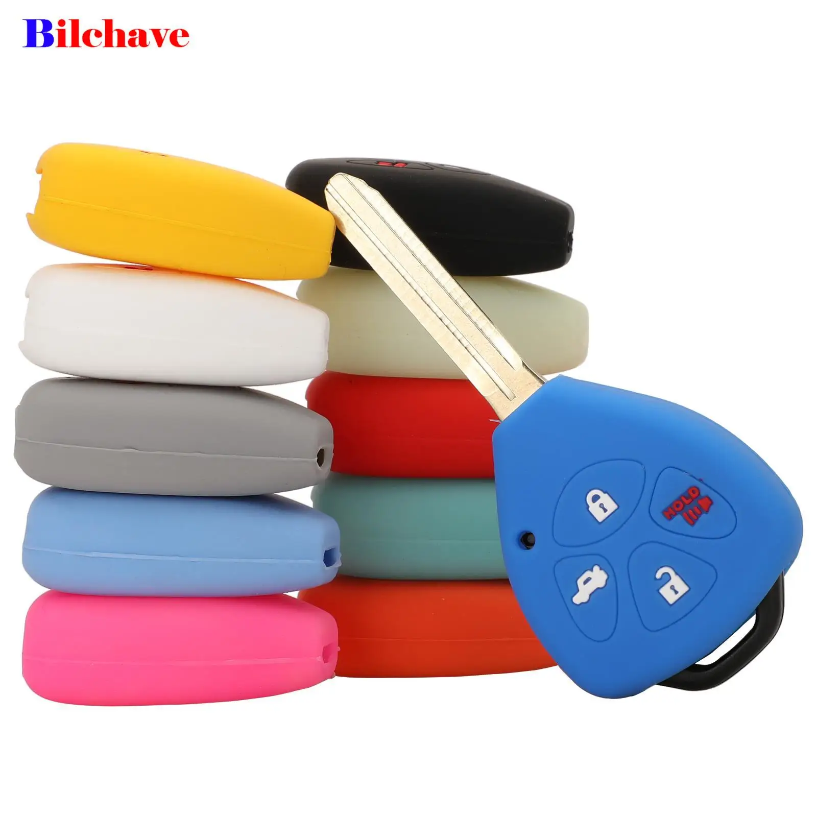 

jingyuqin 10pcs/Lot Silicone Remote Key Case Fob For Toyota Corolla Camry Reiz RAV4 Crown Avalon Venza Matrix 4BTN
