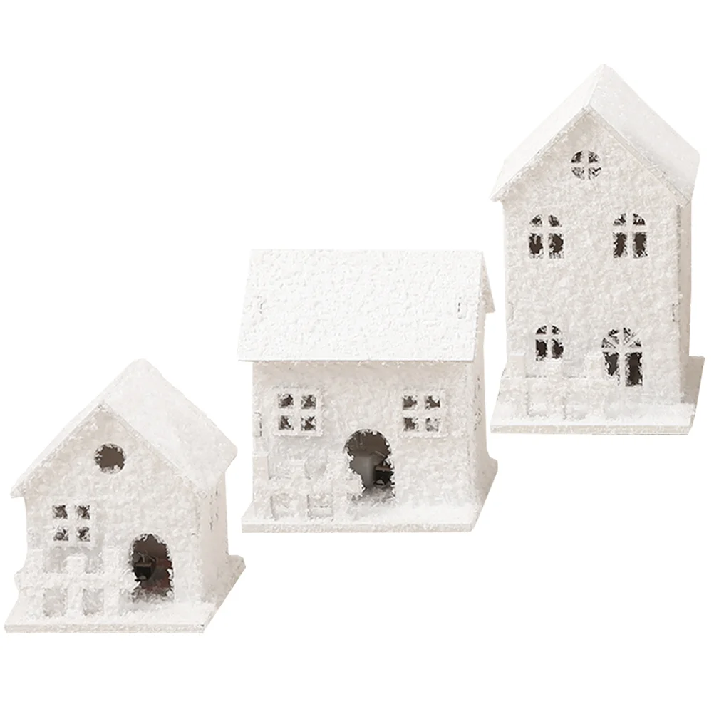 

3 Pcs Christmas House Wood Craft Decor Tree Ornament Xmas Glowing Cabin Ornaments Decoration Mini