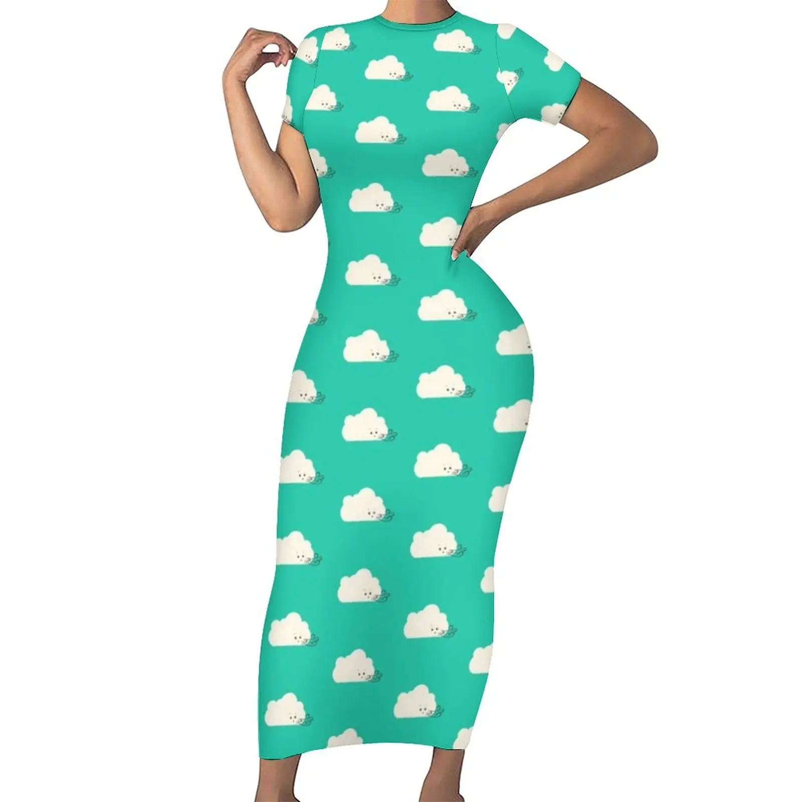 

Funny Clound Dress Short Sleeve Gust of Wind Street Style Maxi Dresses Cute Bodycon Dress Female Graphic Big Size Clothing
