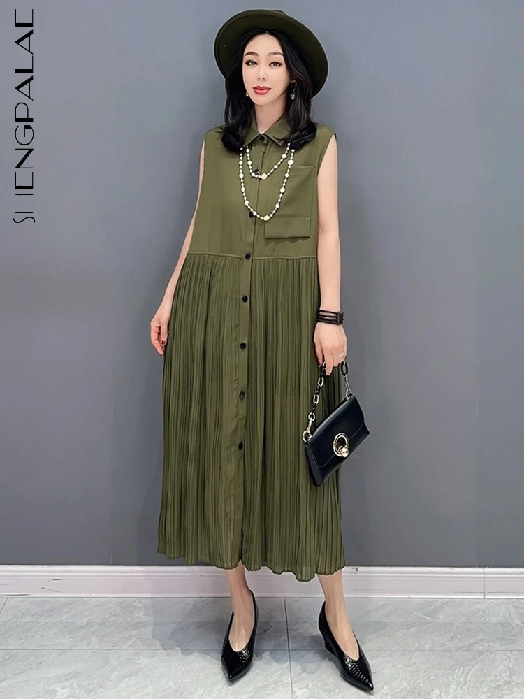 

SHENGPALAE модное платье-рубашка без рукавов для женщин Корейский Элегантный шик Повседневный трендовый халат 2023 летняя одежда Y2k R2202