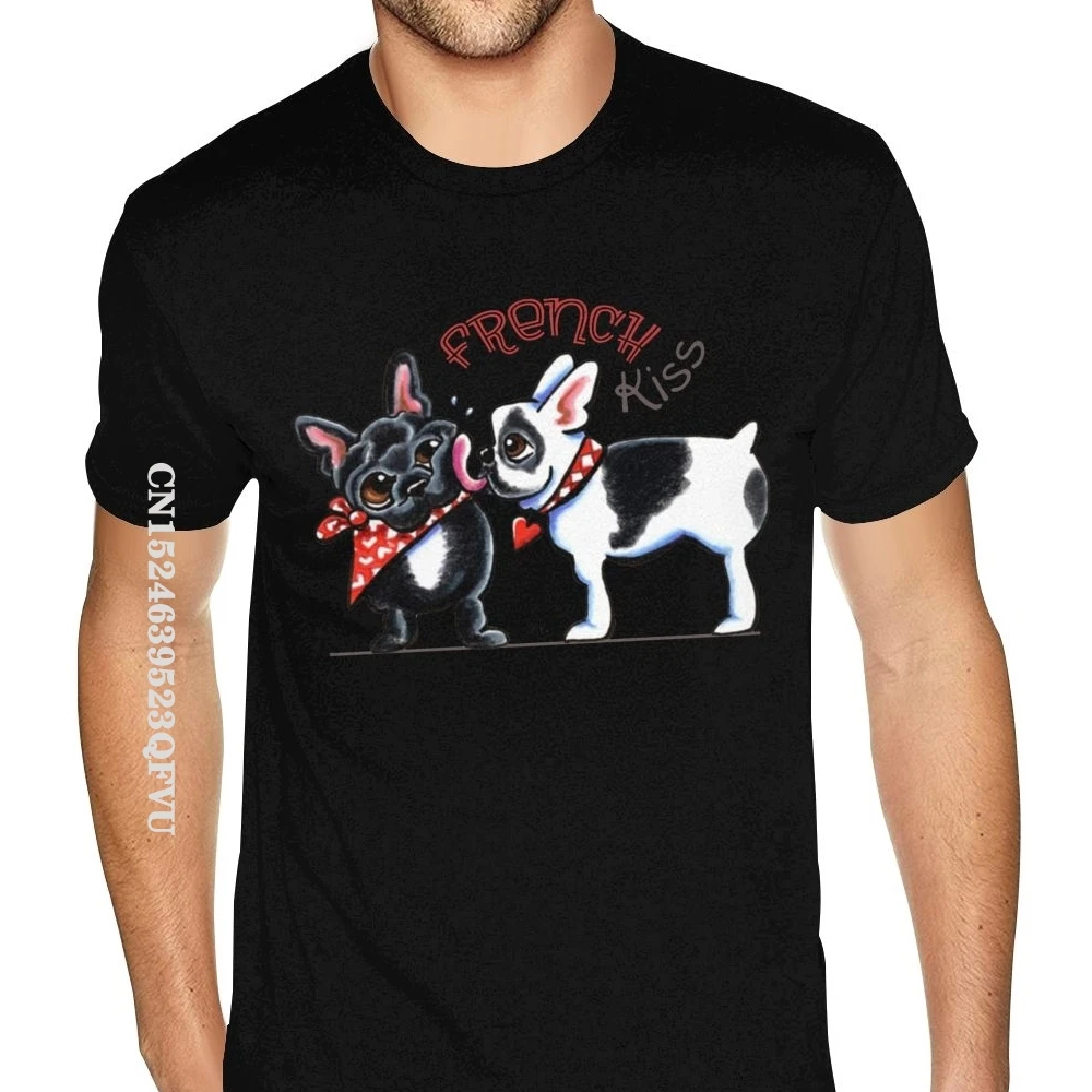 

French Bulldog Kiss Mens Tshirt Funny Print New T Shirt Men Boyfriend's HipHop Print Custom Dog Friend Tees Camisa Streetwear
