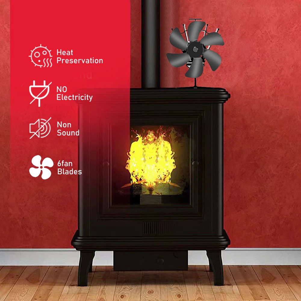 

6 Blade Black Fireplace Fan Hot air circulation Ecological Silent Log Burner Family Winter Fan Efficient Heat Distribution