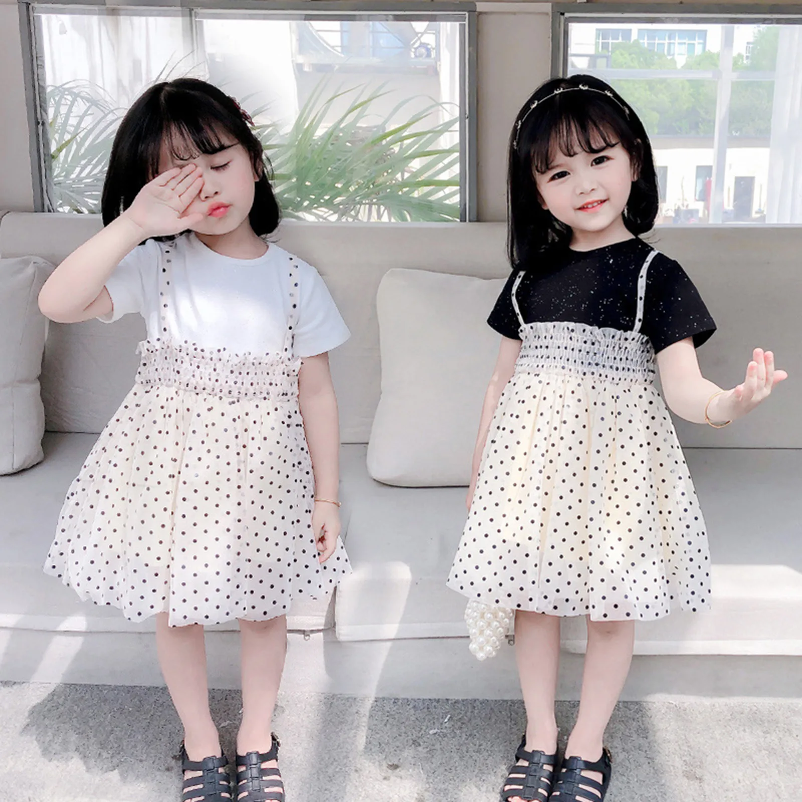 

1-6 Years Girls Dress Toddler Baby Kids Girls Ruffles Dot Print Patchwork Summer Princess Dresses Casual Clothes الأطفال فساتين