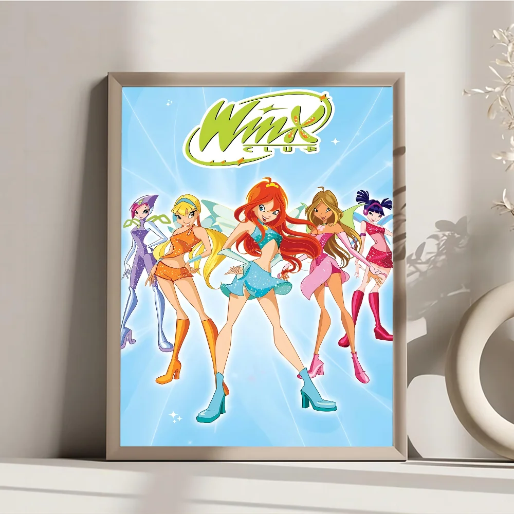 Girl-W-Winx Anime Posters Sticky Decoracion Painting Wall Art White Kraft Paper Decor