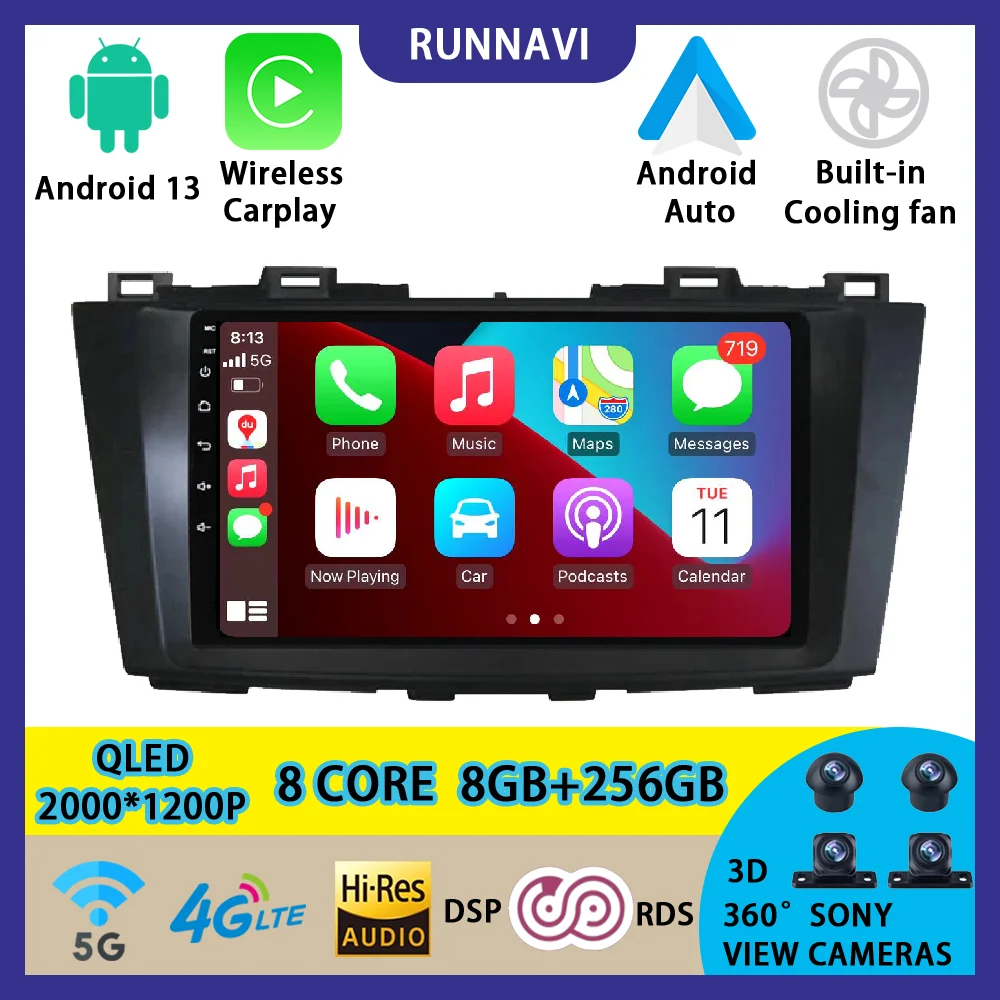 

Android 13 для Mazda 5 2010-2015 автомобильное радио, стерео, мультимедийный видеоплеер, навигация GPS, беспроводной Carplay RDS DSP Авто QLED