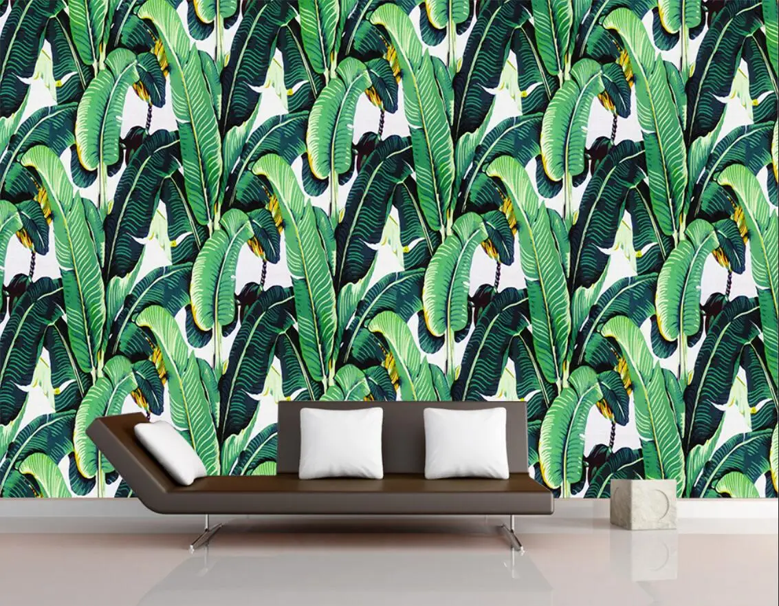 

Home Decor Banana Leaf Wallpaper Hand Painted Rainforest Plant Banana Leaf 3D Wallpaper Living Room Bedroom Mural photo