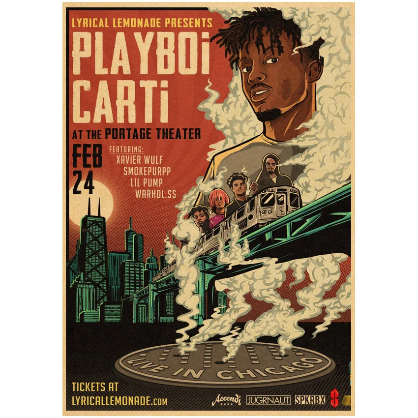 Фото Playboi Carti настенные постеры schilderij винтажный настенный плакат постеры обруч аниме Декор schilderij постер винтажные картины №2