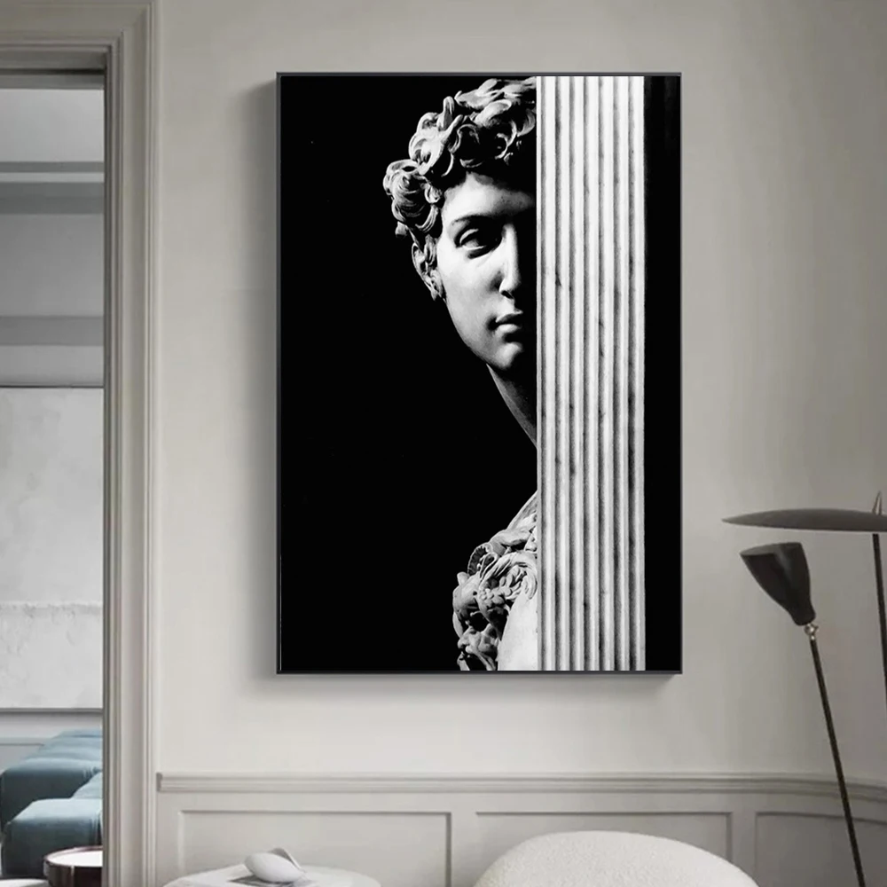 

Abstract Black And White David Sculpture Canvas Painting Wall Art Figure Statue Posters Print Picture For Living Room Home Decor