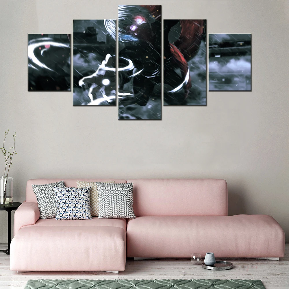 

Home Decor Pictures Living Room Wall HD 5 Piece Japanese Anime Tokyo Ghoul Art Painting Printed Canvas Modular Poster Framework