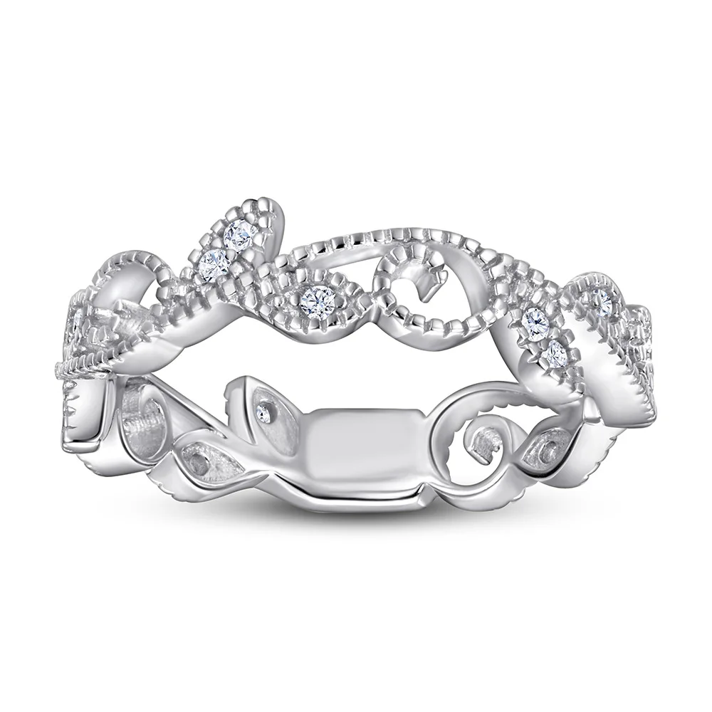 

New trend S925 silver ring ladies European and American fashion leaves micro-set 5A zircon ring