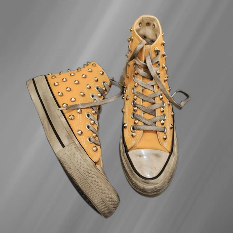 

1970s Canvas shoes high-top dirty and old rivet shoes street shooting comfortable walking handmade rivet vulcanized shoes 35-46