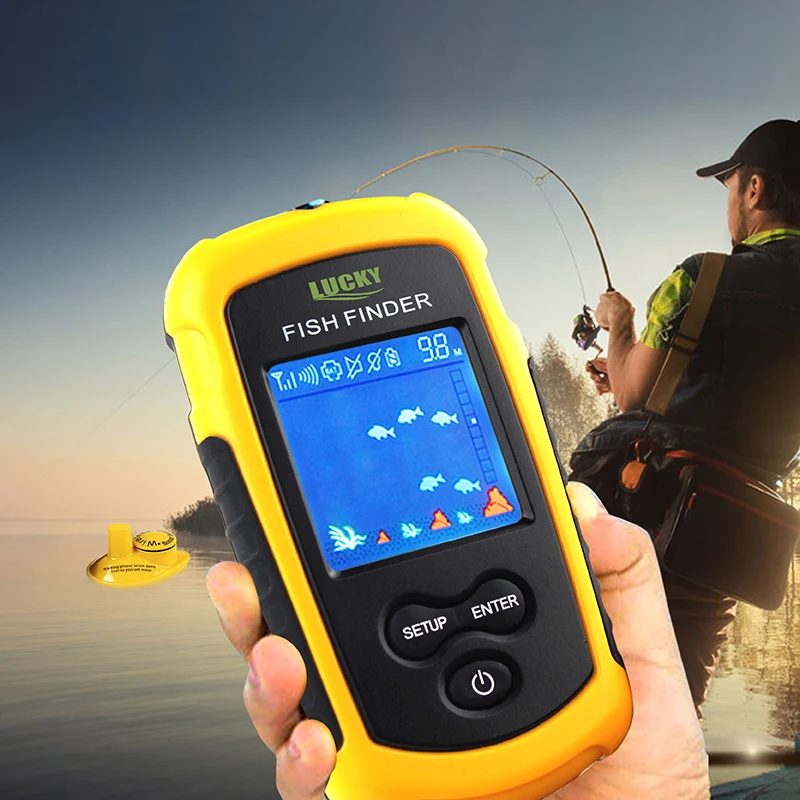 LUCKY Sonar FFCW1108-1 Fish Finder Wireless 120m Wireless Fishing Finder Alarm 40M/130FT Deeper Fishfinder For Shore Fishing