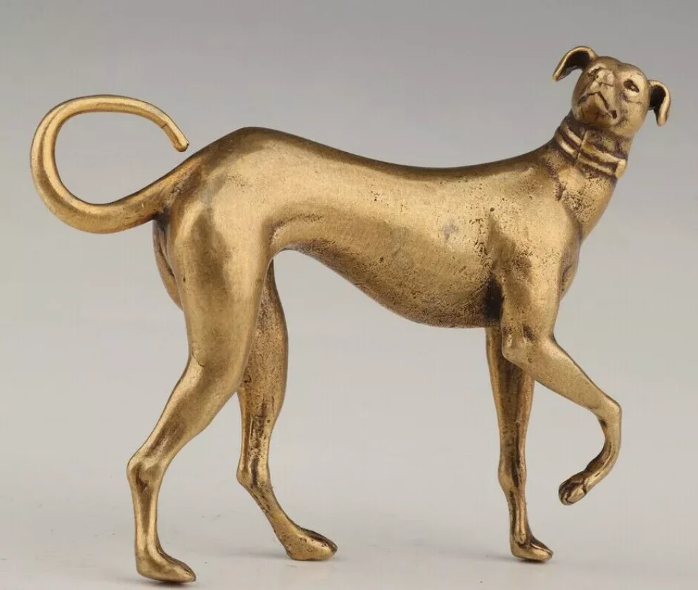 ВИНТАЖНАЯ ЛАТУННАЯ СТАТУЯ ЖИВОТНЫХ СЕРЫХ ТУФОТ СОБАКИ КОЛЛЕКТНЫЙ ПОДАРОК