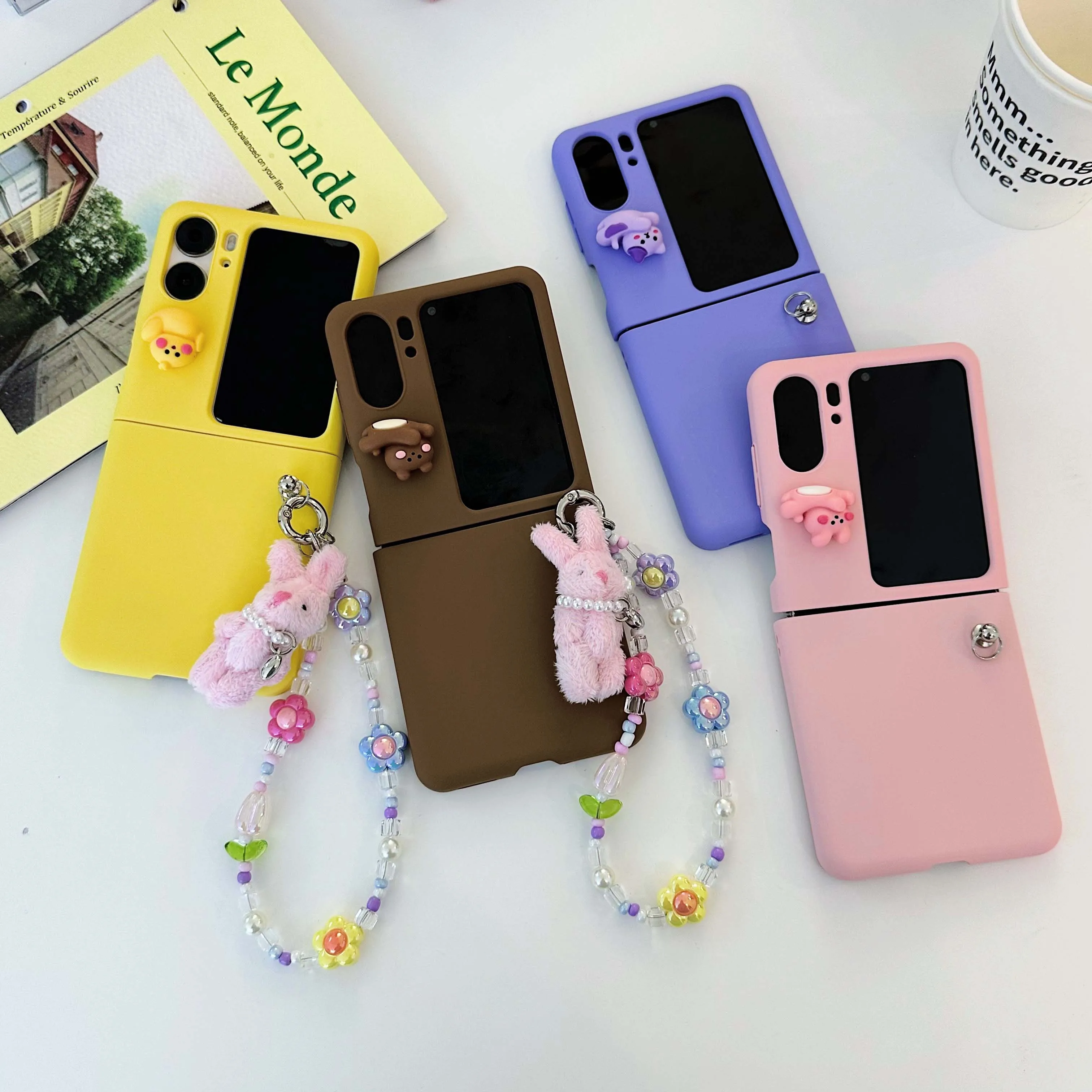 

Cute matte 3d bear rabbit duck cartoon diy bracelet shockproof phone case For Oppo Find N2 Flip 5G N2Flip N 2 back cover