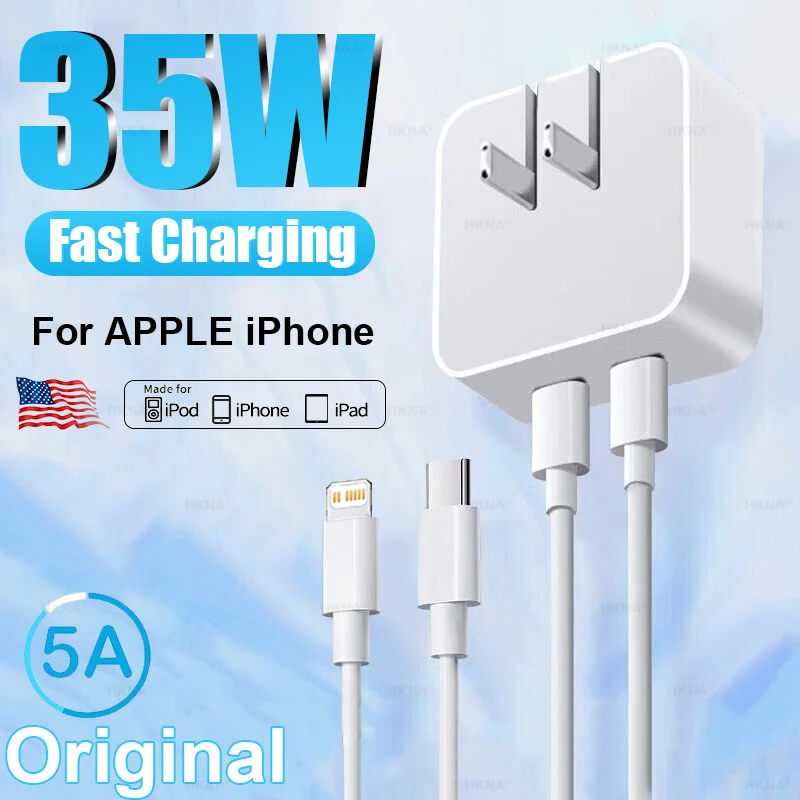 

Оригинальное быстрое зарядное устройство PD 35 Вт USB C для iPhone 12 11 14 13 Pro Max Mini X XS XR AirPods iPad Air, кабель для быстрой зарядки Lightning