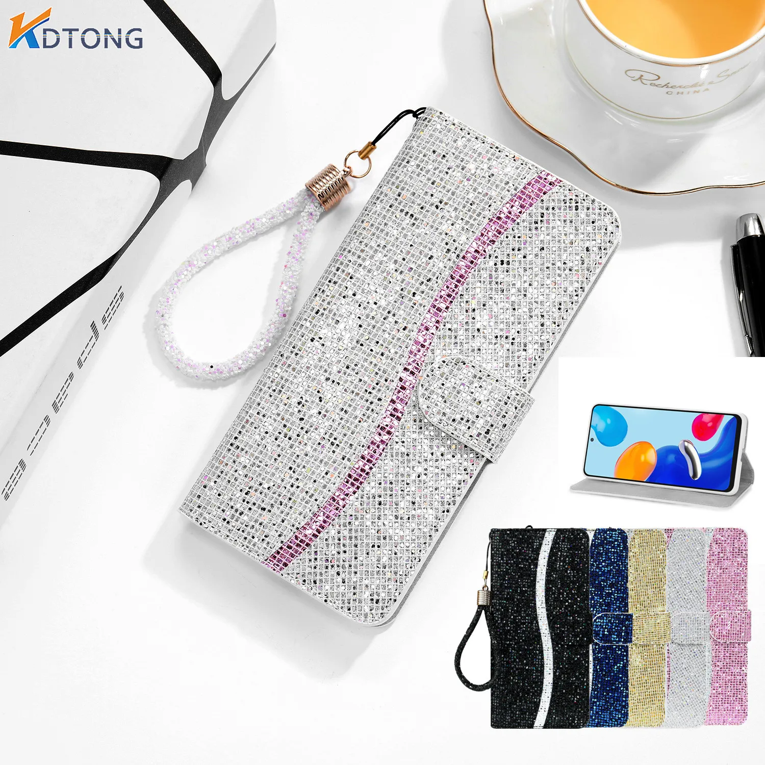 

Cute Glitter Leather Flip Phone Case for Redmi 10C 8A 7A 6A K20 Note 11S 11 Pro 10S 9T 8T 7Pro Wallet Card Slot Shockproof Cover
