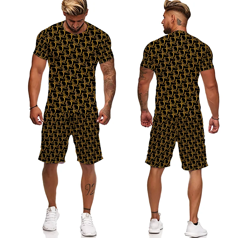 Breathable short tracksuit men T-shirt Suit Men Sets 2 Piece Outfits Sets Summer Beach Brand Luxury 3D Printing Men's clothing