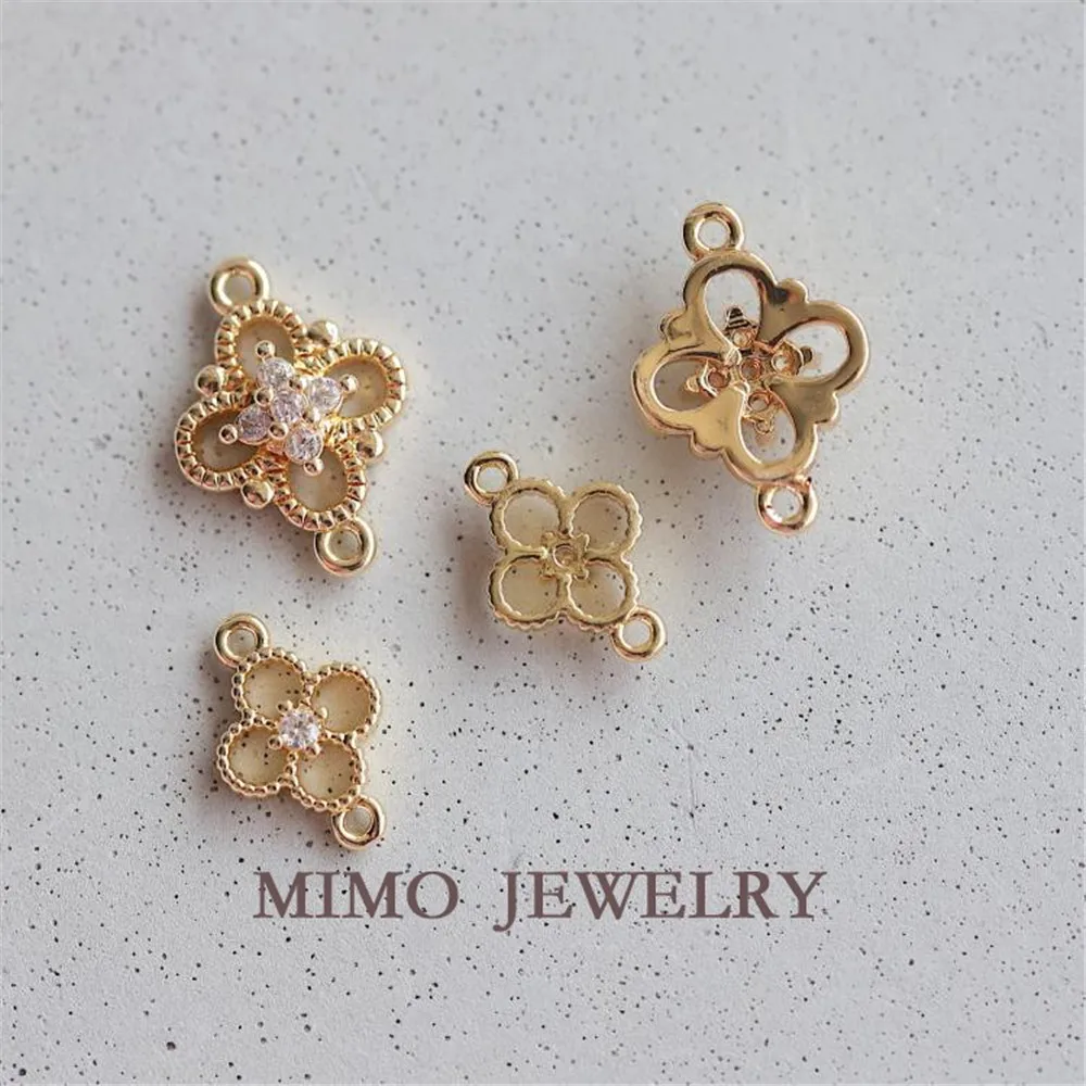 

Color-preserving copper plated gold micro-inlaid zircon four leaf clover four flower double link DIY pendant