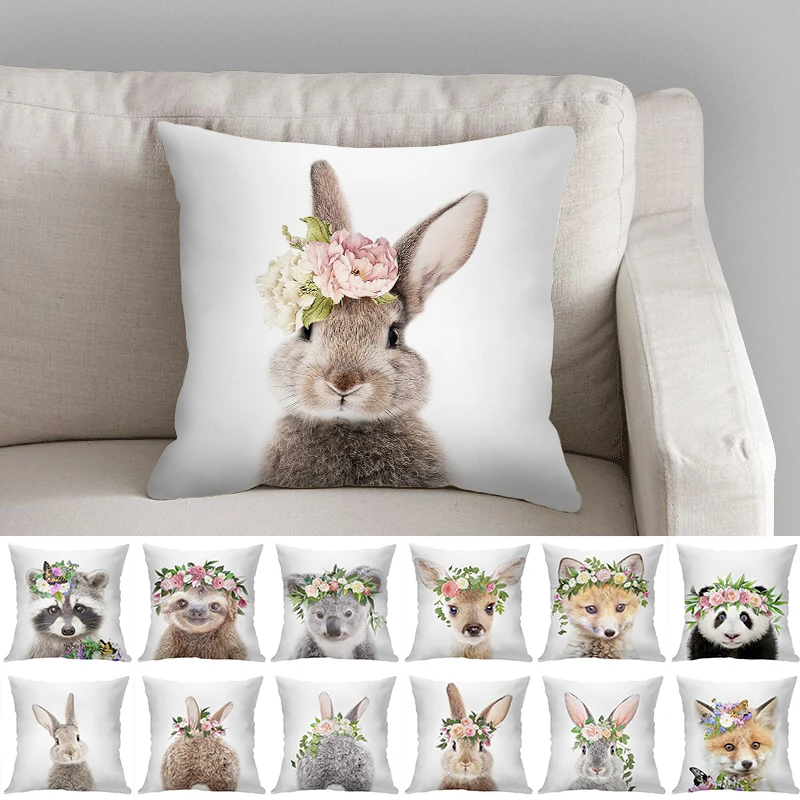 

Animal Pillow Cover Printed 45x45 Cushion Cover Decorative Pillows For Sofa Pillow Case Home Decor Easter Rabbit Pillow Cover