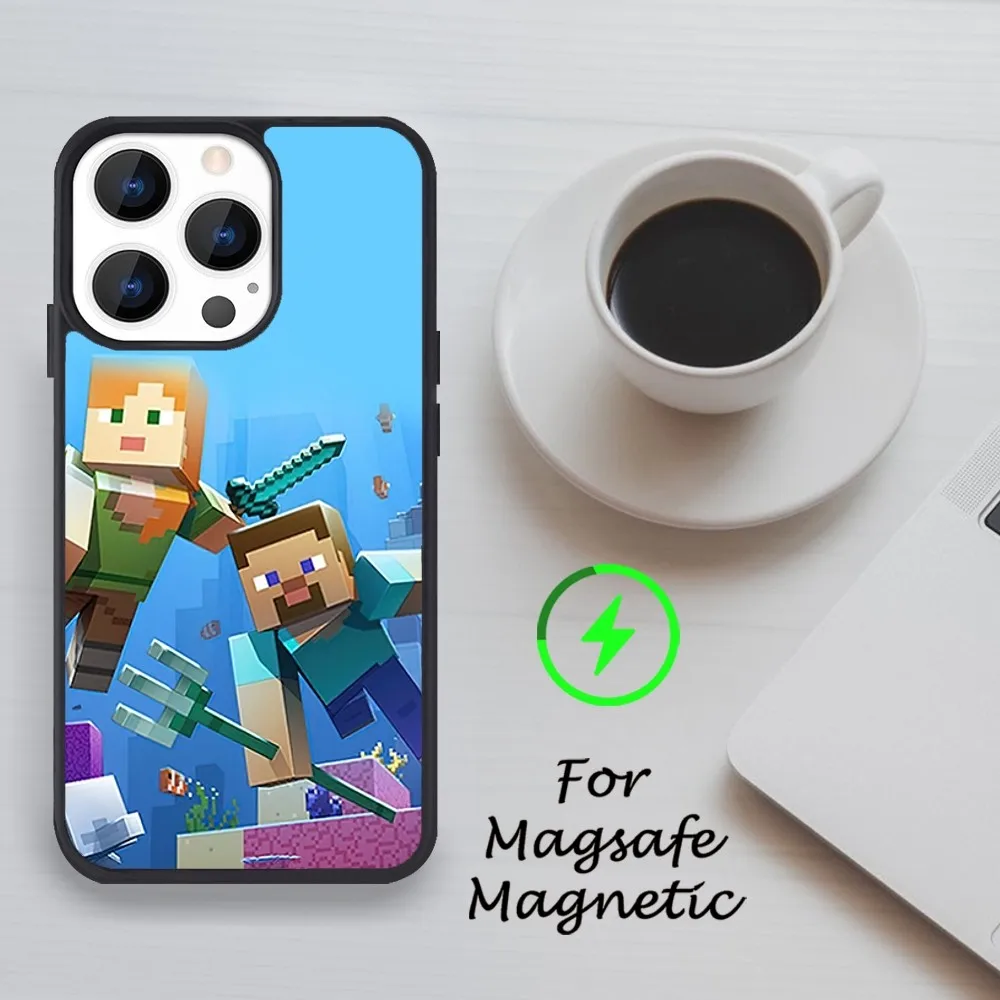 Чехол для телефона Game M-Minecraft iPhone 11 12 13 14 15 Pro Max Plus Mini X Magsafe Magnetic
