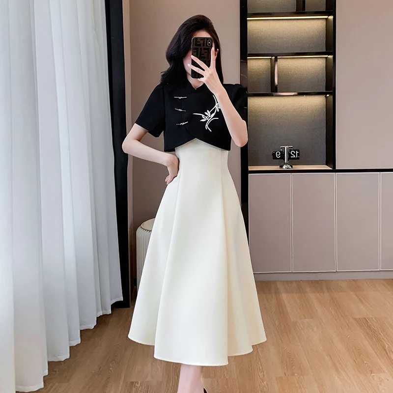 Летний комплект из двух предметов для женщин винтажные топы с китайской вышивкой