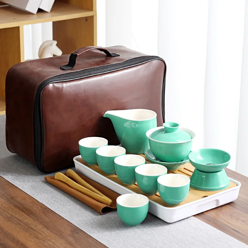 

Китайский пакет с керамическим набором, дорожные чайные чашки, чашки кунг-фу, портативный чайный набор, чайный набор Gaiwan 6, чайный фарфоровый чайник