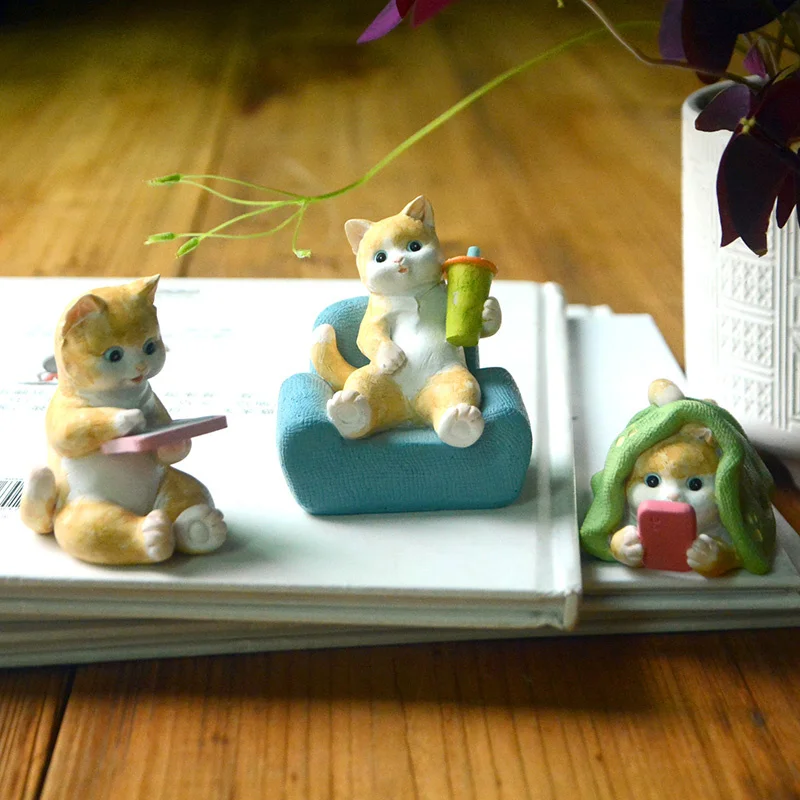 

3 шт./компл. Симпатичная кошка, фигурки из смолы, Kawaii, котенок, украшение, настольное животное, модель, миниатюрное искусственное украшение ко...