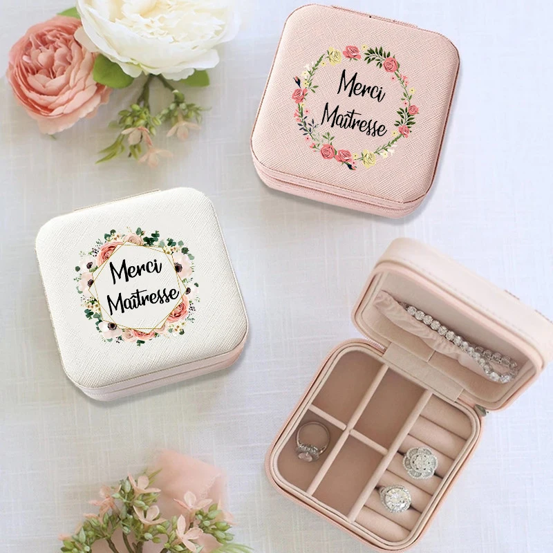 Merci Maitresse French Garland Portable Jewelry Box Necklace Earring Holder Organizer Storage Display Small Boxes Teacher Gifts