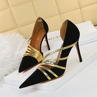 sexy nightclub slim lolita style womens high heels thin suede shallow mouth pointed hollow single ladies fashion shoes with