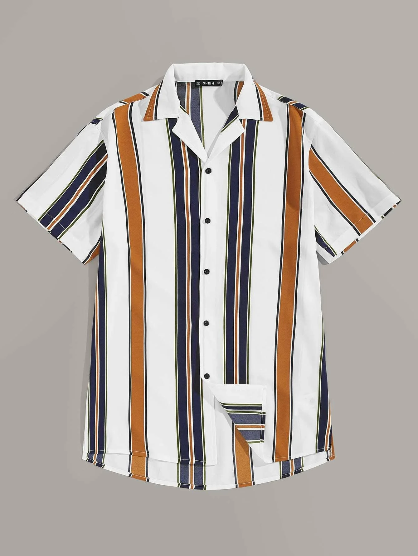 

Men Notch Collar Colorblock Striped Shirt