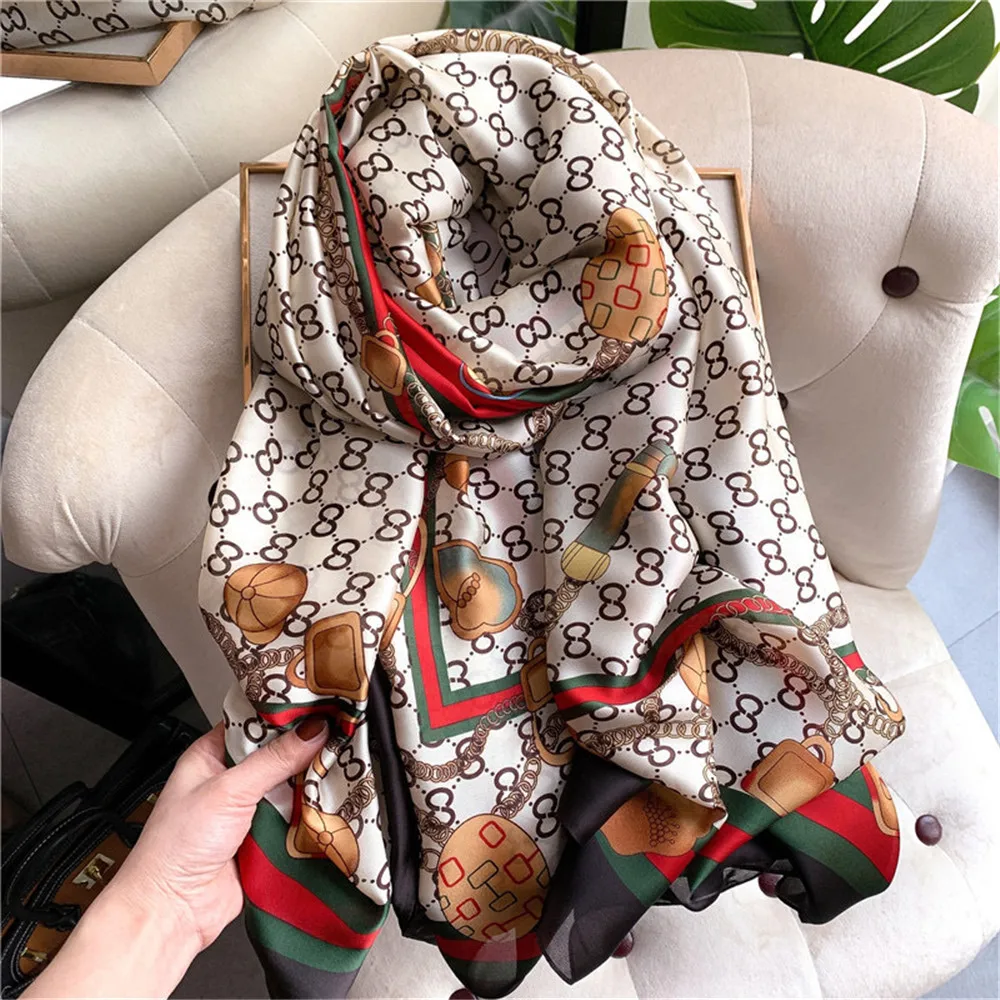 

2022 Luxury Brand Designer Silk Scarf Female Foulard Bandana Long Shawls Wraps Neck Scarves Pashmina Lady Hijab New