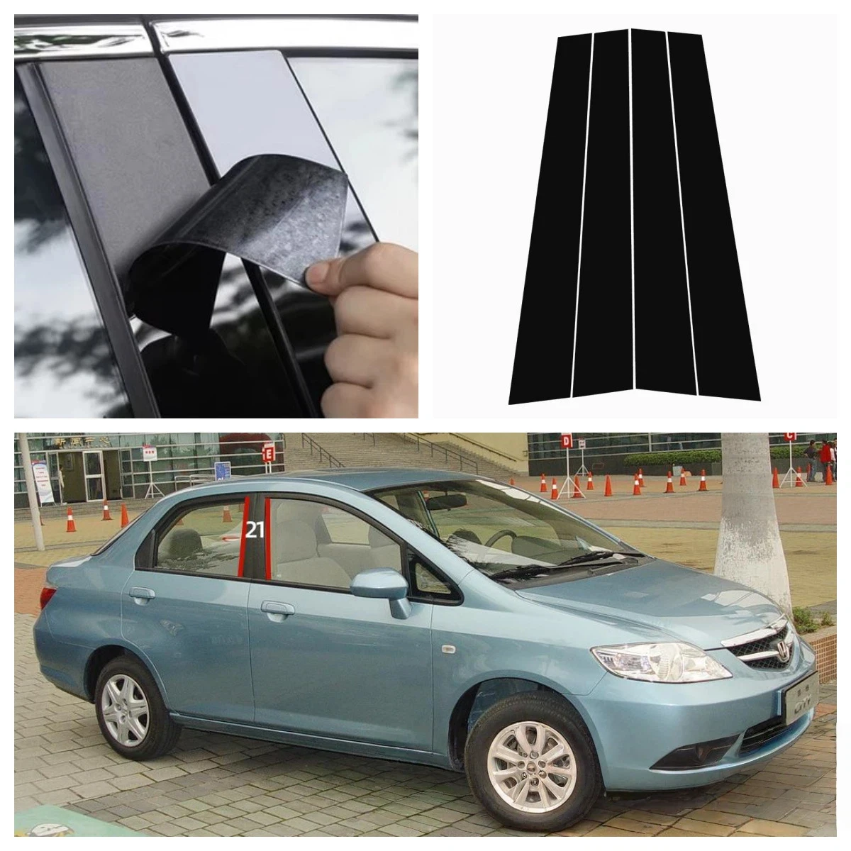 Фото Для Honda City новая модель RS 2003-2024 6 шт. чехлы центральная пленка колонна B C столбики наклейка автомобильные аксессуары №2