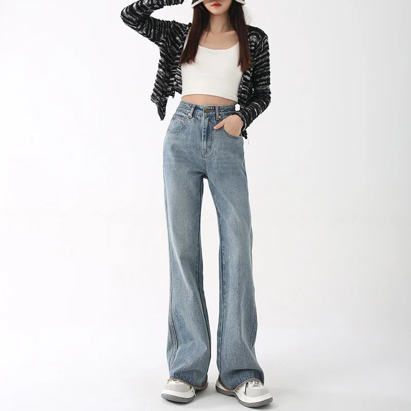 High Waist Casual Flared Vintage Jeans for Women Slim Fit Versatile Flared Pants Streetwear Women's Fashion Denim Trousers