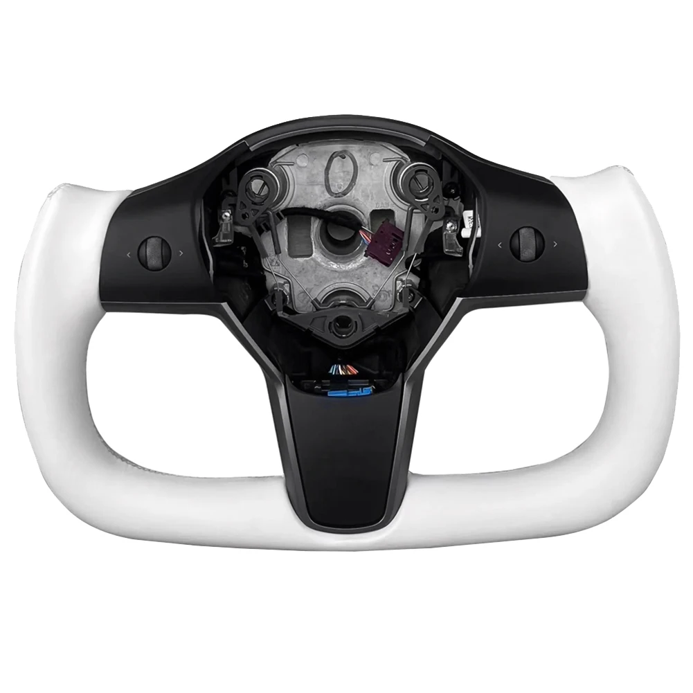 

Yoke Racing Steering Wheel with Black Panel & Button for Tesla Model 3 Model Y 2017-2023 White Leather(With Heated)