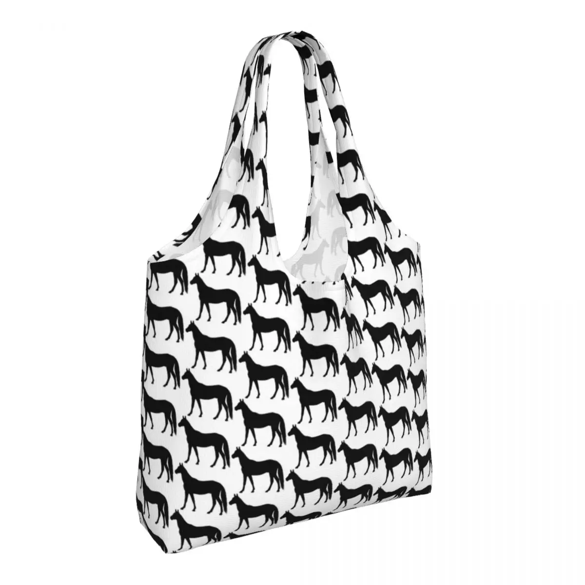 

Horse Pattern Shopping Bag Animal Beautiful Black White Horses Gifts Retro Handbag Cloth Outdoor Female Bags