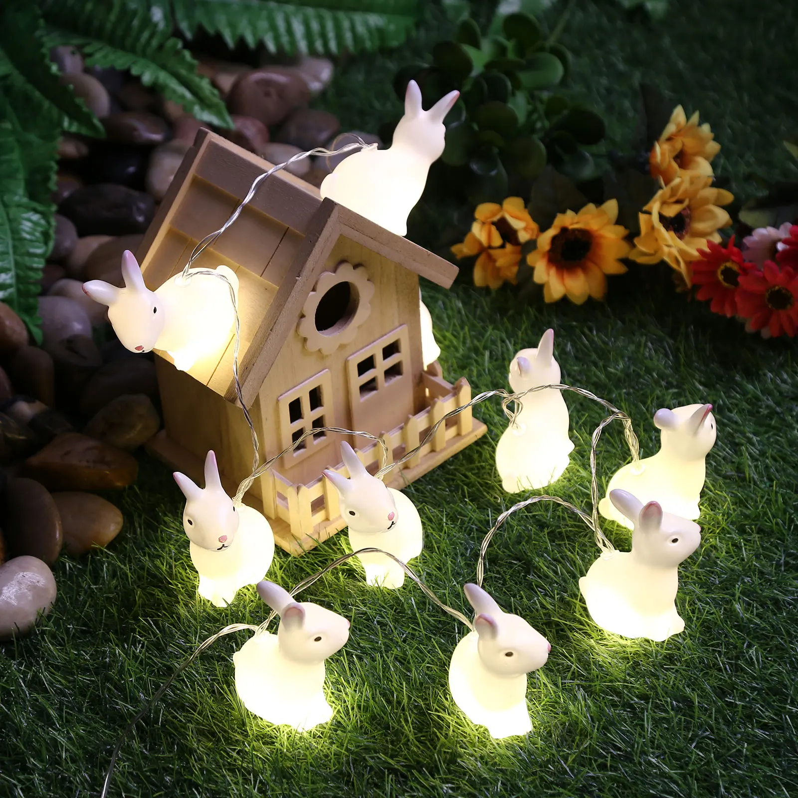 

Easter Decorations Bunny String Lights Battery Operated 5 ft 10 LED Rabbit Shaped Fairy Lights for Chirstmas Bedroom Party